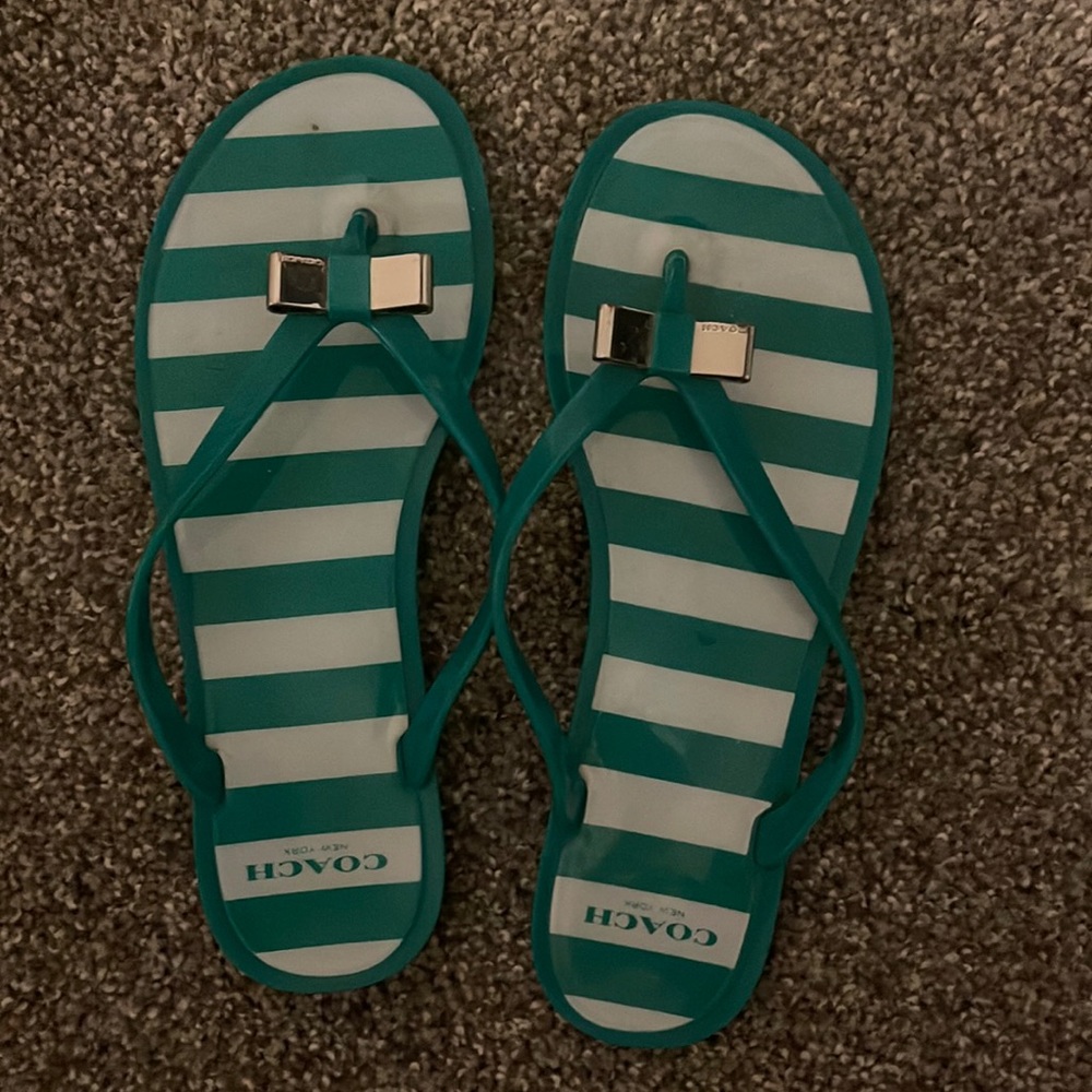Coach green plastic sandals